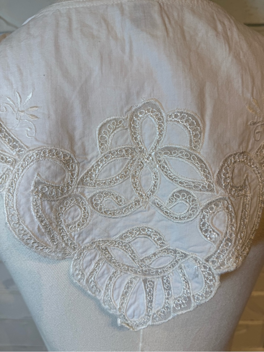 Vintage 90 White Battenberg Lace Bib Collar Victorian Womens S/M - Picture 5 of 11